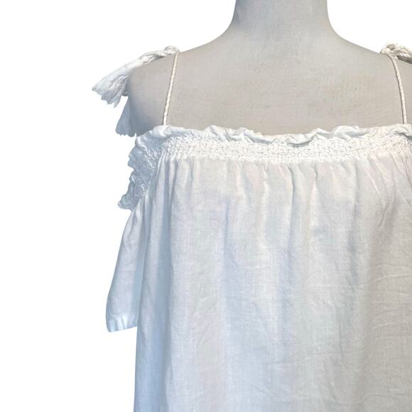 DL1961 Cornelia Cropped Top Womens XS White Off Shoulder Linen Blend Tasseled - Picture 3 of 10